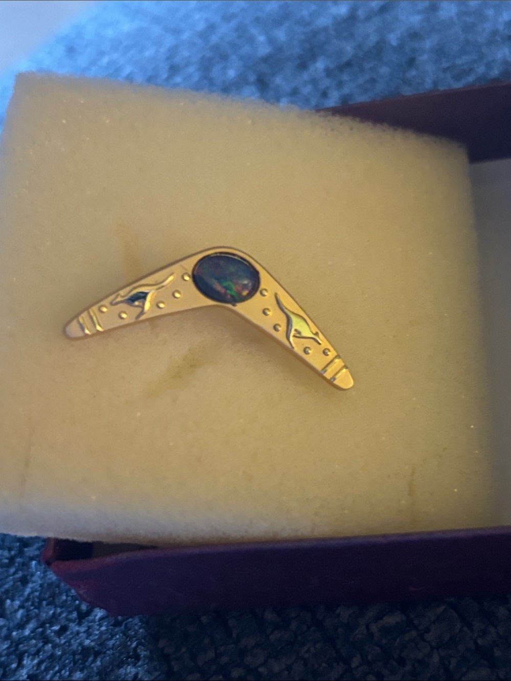 BJ Gold-Tone Opal Accent Boomerang Brooch - Altmann and Cherny Jewellers